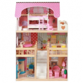 Ξύλινο Κουκλόσπιτο Mia με 5 Επιπλωμένα Δωμάτια