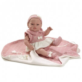 Μωρό με Κουβερτάκι Recien Nacidos Βινυλίου Ροζ Πουά 42εκ.