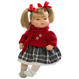 Κούκλα με Ήχους και Πιπίλα Maria 42εκ. με Κόκκινο Πουλόβερ