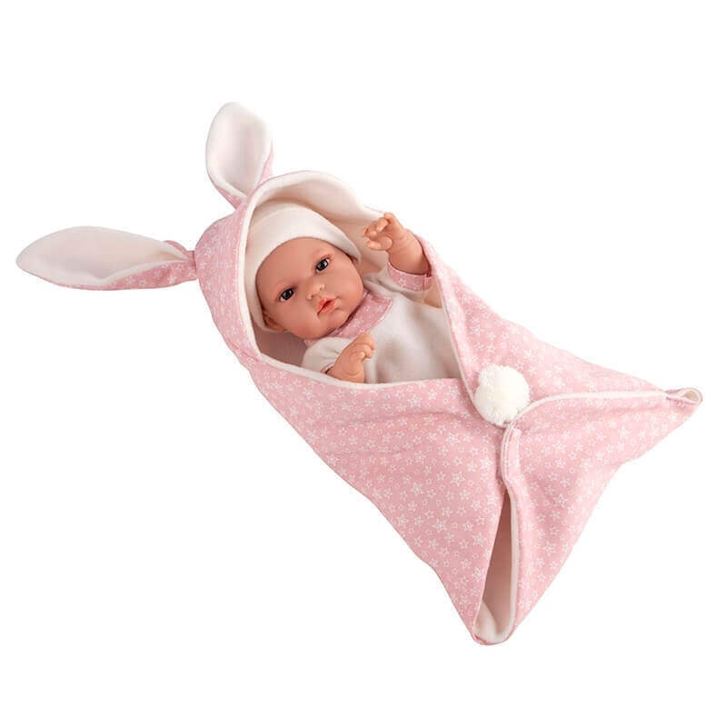 Μωρό Βινυλίου Natal με Υπνόσακο Κουβερτάκι ροζ 33cm