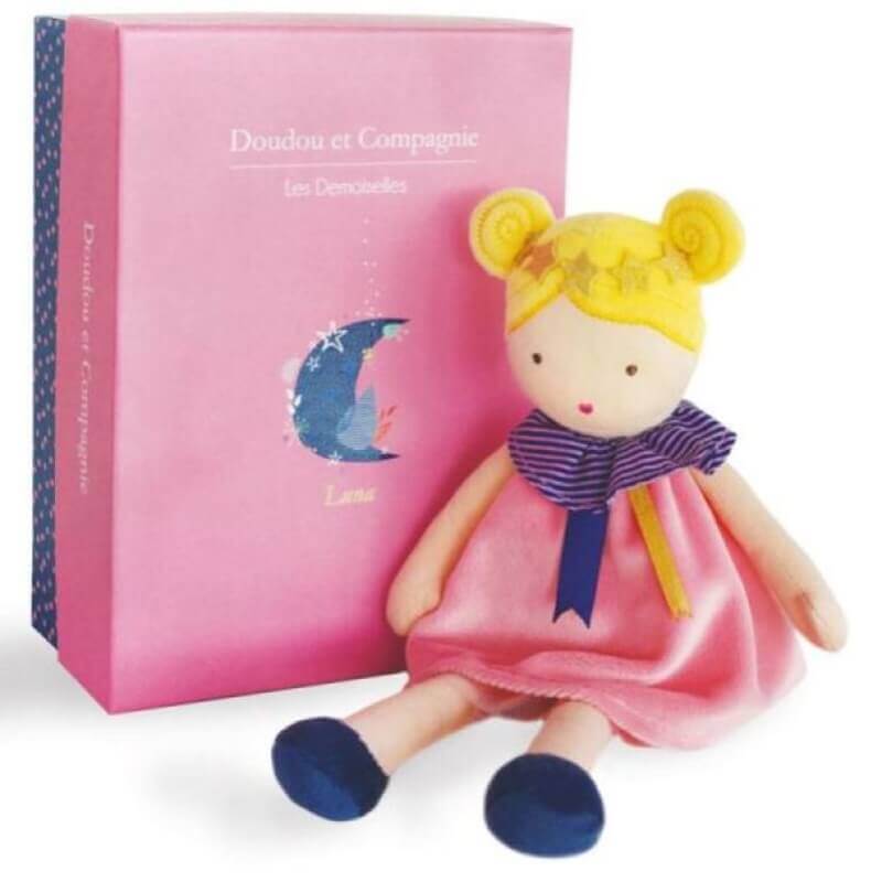 Πάνινη Κούκλα Luna Ροζ 28εκ. σε Κουτί Δώρου Doudou