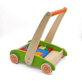 Καρότσι-Περπατούρα με Ξύλινα Τουβλάκια - Eva Toys W16E066
