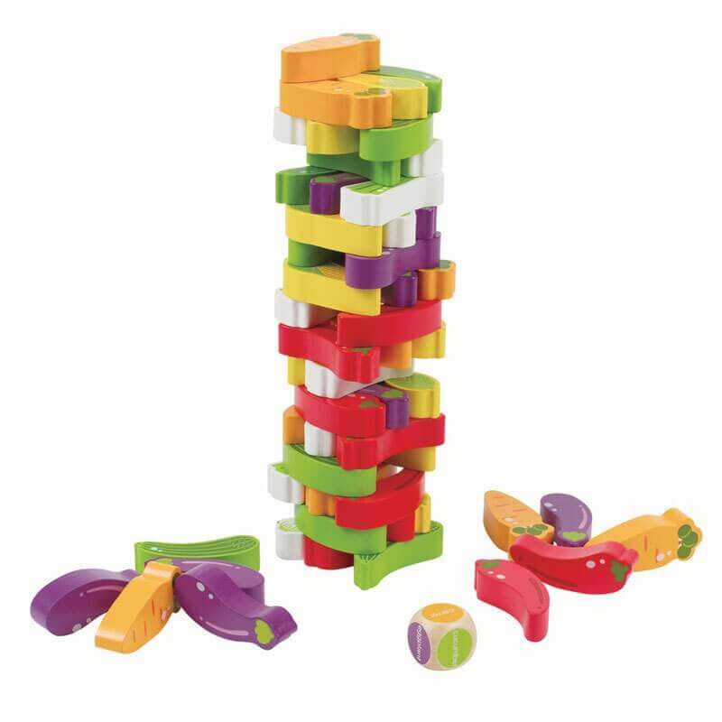Πύργος Ισορροπίας με Ξύλινα Τουβλάκια-Λαχανικά - Eva Toys W13D078