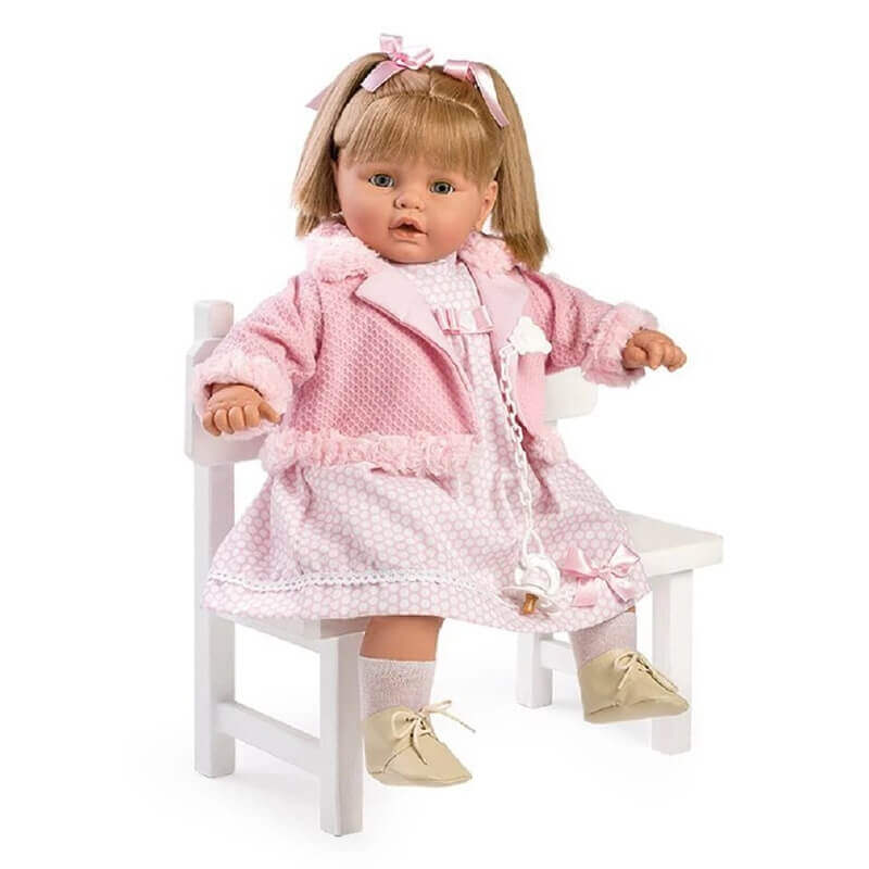 Κούκλα Baby Dulzon 62εκ. με Ήχους, Πιπίλα, Ζακέτα και Φόρεμα Πουά - Berbesa (8049)
