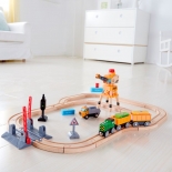 Τρενάκι Ξύλινο με Διάβαση και Γερανό Hape (E3732)