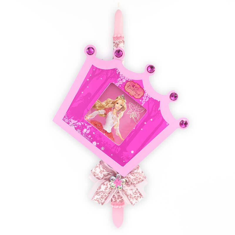Χειροποίητη Πασχαλινή Λαμπάδα με Ξύλινη Κορνίζα Barbie (22.72)