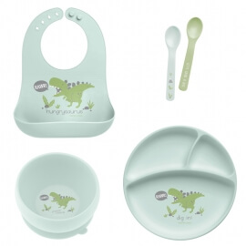 Παιδικό Σετ Φαγητού Stephen Joseph "Δεινόσαυρος" με Σαλιάρα, Μπολ, Πιάτο & 2 Κουταλάκια Σιλικόνης