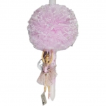 Χειροποίητη Πασχαλινή Λαμπάδα Νεράιδα με Πον Πον & Παγέτες Ροζ (0390)