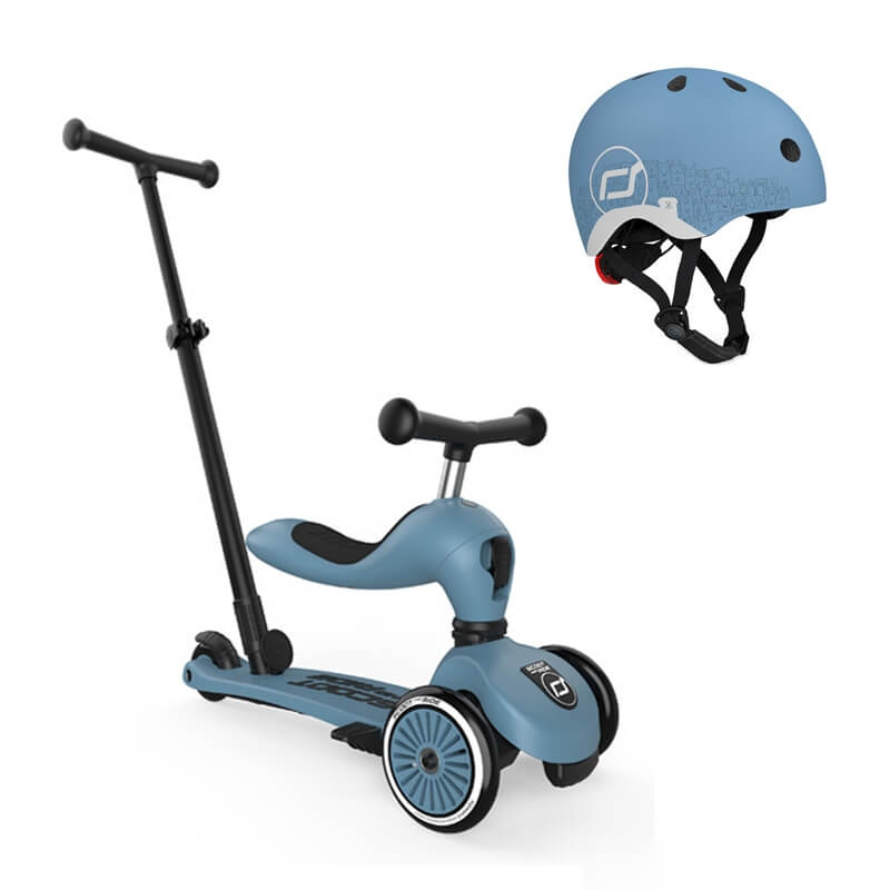 Σετ Scoot & Ride Πατίνι Highwaykick 1 Push & Κράνος XXS Reflective SteelΣετ Scoot & Ride Πατίνι Highwaykick 1 Push & Κράνος XXS Reflective Steel