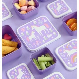 Σετ 4 Δοχεία Φαγητού Lunch & Snack Box Unicorn Dreams - A Little Lovely Company (SBSEUD73)