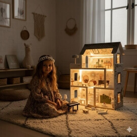 Ξύλινο Κουκλόσπιτο με Έπιπλα & Φωτισμό LED - Ikonka (ΚΧ5944) Ξύλινο Κουκλόσπιτο με Έπιπλα & Φωτισμό LED - Ikonka (ΚΧ5944)