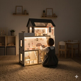 Ξύλινο Κουκλόσπιτο με Έπιπλα & Φωτισμό LED - Ikonka (ΚΧ6201) Ξύλινο Κουκλόσπιτο με Έπιπλα & Φωτισμό LED - Ikonka (ΚΧ6201)