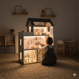 Ξύλινο Κουκλόσπιτο με Έπιπλα & Φωτισμό LED - Ikonka (ΚΧ6201)
