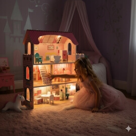 Ξύλινο Κουκλόσπιτο με Έπιπλα & Φωτισμό LED - Ikonka (ΚΧ6484) Ξύλινο Κουκλόσπιτο με Έπιπλα & Φωτισμό LED - Ikonka (ΚΧ6484)