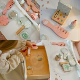 Ξύλινη Τουαλέτα Ομορφιάς με Φώς & Σκαμπό - Tooky Toy (TP530)