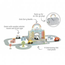 Φορητό Σετ Παιχνιδιού "Πόλη" με Ξύλινα Οχήματα - Tooky Toy (TP536)