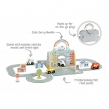 Φορητό Σετ Παιχνιδιού "Πόλη" με Ξύλινα Οχήματα - Tooky Toy (TP536)