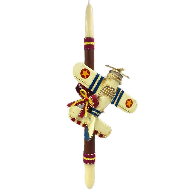 Χειροποίητη Πασχαλινή Λαμπάδα Αεροπλάνο Vintage Κίτρινο (26.13)