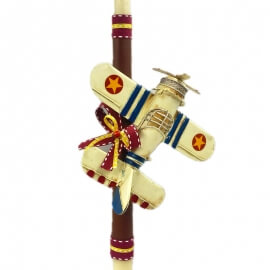 Χειροποίητη Πασχαλινή Λαμπάδα Αεροπλάνο Vintage Κίτρινο (26.13)