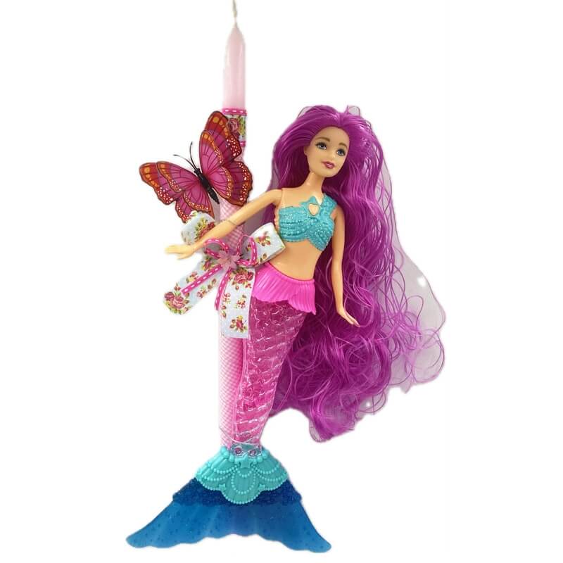 Χειροποίητη Πασχαλινή Λαμπάδα Κούκλα - Γοργόνα (26.22)