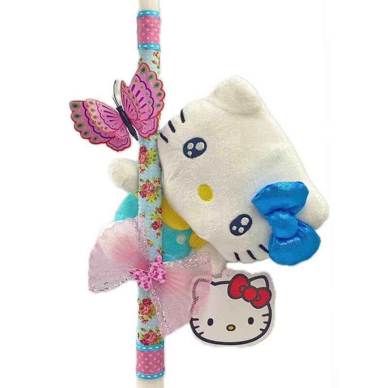 Χειροποίητη Πασχαλινή Λαμπάδα Hello Kitty Τιρκουάζ 16εκ (26.31)