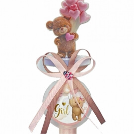 Η Πρώτη μου Λαμπάδα Αρκουδάκι με Μπαλόνια Ροζ (26.45)