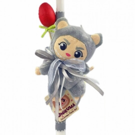 Χειροποίητη Πασχαλινή Λαμπάδα τύπου Λαμπούμπου 18cm - Onikuma Γκρι (26.64)