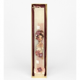 Πασχαλινή Λαμπάδα Πλακέ Κορίτσι με Λουλούδια Λευκή (26061W)Πασχαλινή Λαμπάδα Πλακέ Κορίτσι με Λουλούδια Λευκή (26061W)