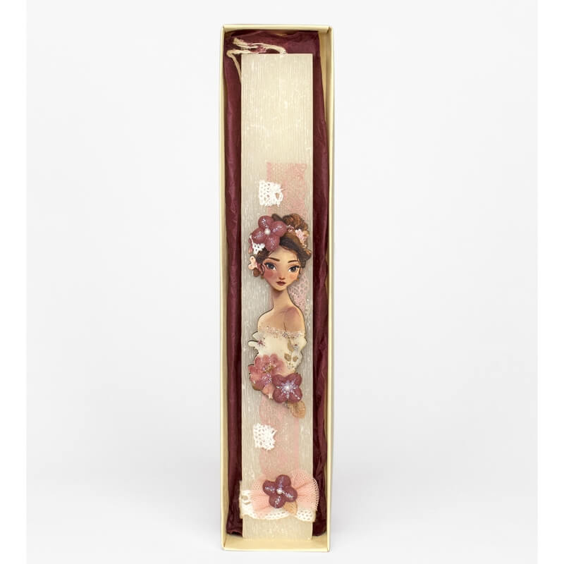 Πασχαλινή Λαμπάδα Πλακέ Κορίτσι με Λουλούδια Λευκή (26061W)Πασχαλινή Λαμπάδα Πλακέ Κορίτσι με Λουλούδια Λευκή (26061W)