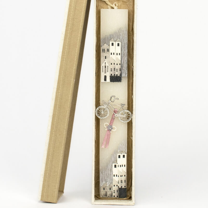 Πασχαλινή Λαμπάδα Πλακέ με Καρφίτσα Ποδήλατο Λευκή (26100W)Πασχαλινή Λαμπάδα Πλακέ με Καρφίτσα Ποδήλατο Λευκή (26100W)