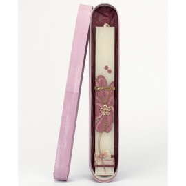 Πασχαλινή Λαμπάδα Ζωγραφισμένη με Κρεμαστό Λουλούδι Λευκή (26101W)