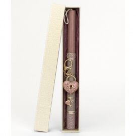 Πασχαλινή Λαμπάδα με Μπρελόκ Καρδιά Κλειδαριά Ροζ Σκούρο (26129P)