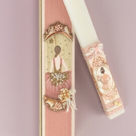 Πασχαλινή Λαμπάδα σε Ξύλινη Κασετίνα Κορνίζα με Κοπέλα (26150)