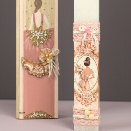 Πασχαλινή Λαμπάδα σε Ξύλινη Κασετίνα Κορνίζα με Κοπέλα (26150)