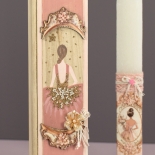 Πασχαλινή Λαμπάδα σε Ξύλινη Κασετίνα Κορνίζα με Κοπέλα (26150)