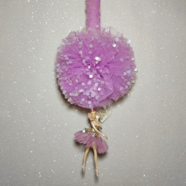 Χειροποίητη Πασχαλινή Λαμπάδα Μπαλαρίνα με Πον Πον Παγιέτα Λιλά (03848)