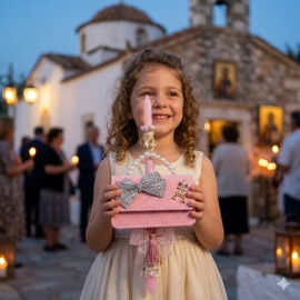 Χειροποίητη Πασχαλινή Λαμπάδα με Τσαντάκι Paris ροζ (26.92)