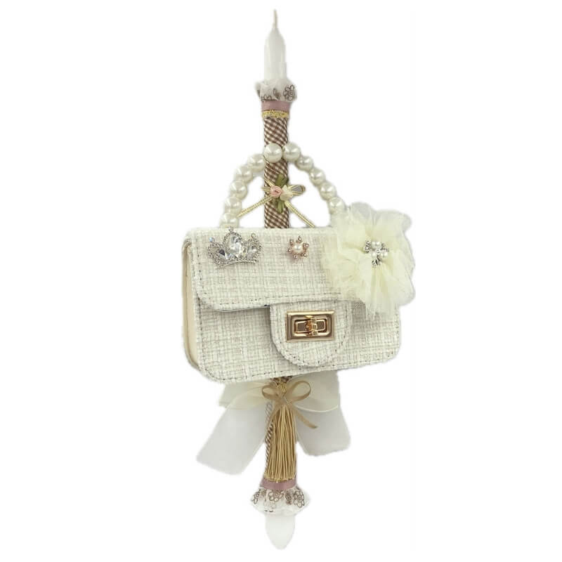 Χειροποίητη Πασχαλινή Λαμπάδα με Τσαντάκι τύπου Chanel λευκό (26.88)Χειροποίητη Πασχαλινή Λαμπάδα με Τσαντάκι τύπου Chanel λευκό (26.88)