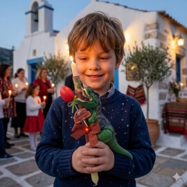 Χειροποίητη Πασχαλινή Λαμπάδα Δεινόσαυρος με Ήχο 35εκ (25.06)