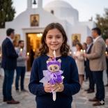 Χειροποίητη Πασχαλινή Λαμπάδα τύπου Λαμπούμπου 18cm - Onikuma Μωβ (26.61)