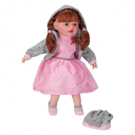 Κούκλα που μιλάει ελληνικά 40 εκ. Ρόζ φόρεμα - Γκρι Ζακέτα