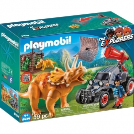 Playmobil The Explorers - Όχημα Λαθροκυνηγών και Οικογένεια Τρικεράτωψ (9434)
