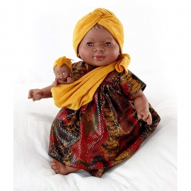 Κούκλα Αφρικάνα "Maria" με Μωράκι 45 cm - Animal Print Φόρεμα