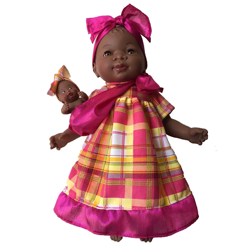 Κούκλα Αφρικάνα "Maria" με Μωράκι 45 cm - Φούξια ΦόρεμαΚούκλα Αφρικάνα "Maria" με Μωράκι 45 cm - Φούξια Φόρεμα